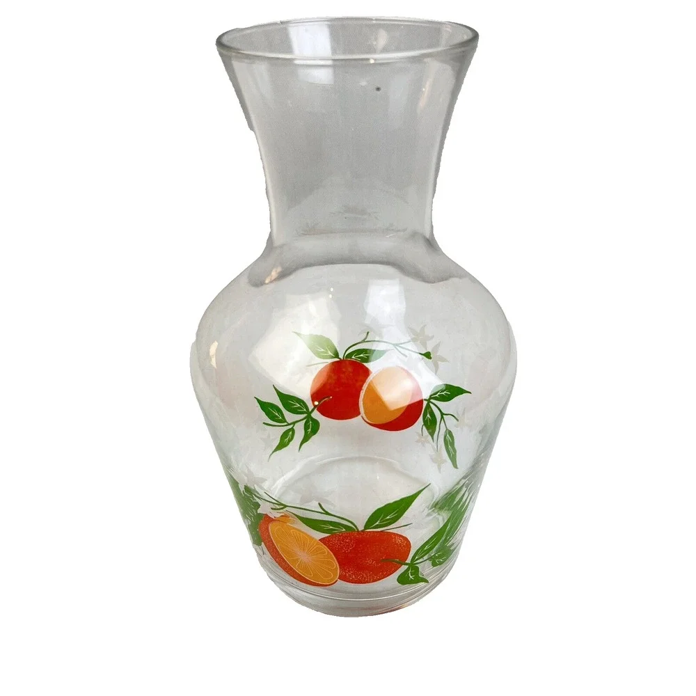 Orange Juice Carafe Pitcher Vintage Kitchen Glass Breakfast Fruit Serveware